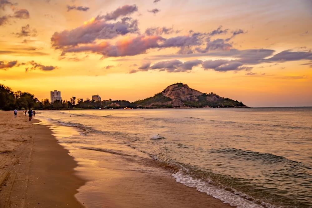best areas to stay - Sunset on Suan Son Pradipat Beach in Hua Hin Thailand
